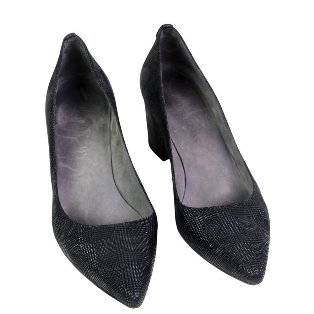 Stuart Weitzman BLACK REAL LEATHER POINTED MID HEEL CLASSIC PUMP SHOES Sz 9.5